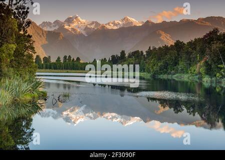 Mt Cook Reflection in Lake Matheson, South Island, Neuseeland Stockfoto