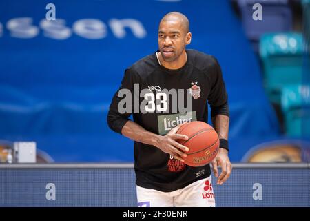 13. März 2021, Hessen, Frankfurt/Main: Brandon Thomas (Giessen, 33). Basketballspiel der easyCredit BBL zwischen den Fraport Skyliners und den JobStairs Giessen 46ers am 13. März 2021 in der Fraport Arena in Frankfurt am Main. Foto: Jürgen Kessler/dpa Stockfoto