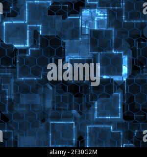 Schwarz blau Sechsecke Hintergrund Muster 3D Rendering Stockfoto