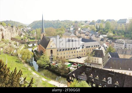 Viertel Grund entlang der Alzette der Stadt Luxemburg, Luxemburg Stockfoto