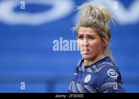 Watford, Großbritannien. März 2021, 14th. Millie Bright (#4 Chelsea) vor dem FA Womens Continental Tyres League Cup Finalspiel zwischen Bristol City und Chelsea im Vicarage Road Stadium in Watford. Kredit: SPP Sport Presse Foto. /Alamy Live Nachrichten Stockfoto