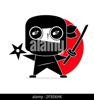 Cartoon Ninja Zeichnung in chibi Manga-Stil. Niedliche Vektorgrafik. Stock Vektor