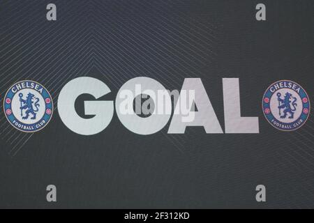 Watford, Großbritannien. März 2021, 14th. Bildschirm "Tor" während des FA Damen Continental Tyres League Cup Endspiel zwischen Bristol City und Chelsea im Vicarage Road Stadium in Watford. Kredit: SPP Sport Presse Foto. /Alamy Live Nachrichten Stockfoto