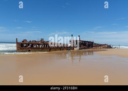 Das Schiffswrack S.S. Maheno auf Fraser Island in Queensland, Australien Stockfoto