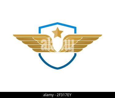 Einfacher Schutzschild mit Flügeln und Stern Stockfoto