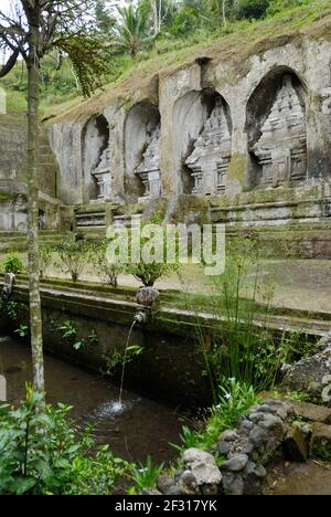 Pura Gunung Kawi Tempel, Gunung Kawi Heiligtum, 1st Jahrhundert AD, 11th Jahrhundert, wurde aus dem Felsen geschnitzt, Bali, Indonesien Stockfoto