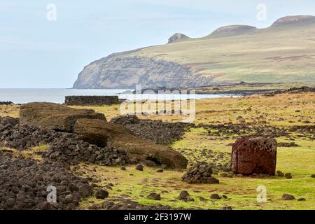 AHU Te Pito Kura Moai Moai in Rapa Nui Ostern Insel Stockfoto