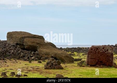 AHU Te Pito Kura Moai Moai in Rapa Nui Ostern Insel Stockfoto