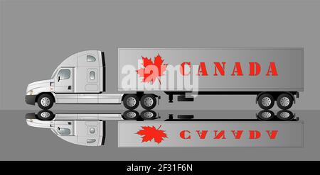Amerikanisches Auto für den Warentransport mit dem Bild eines Ahornblattes und der Aufschrift Kanada. Vektorgrafik flach. Stock Vektor