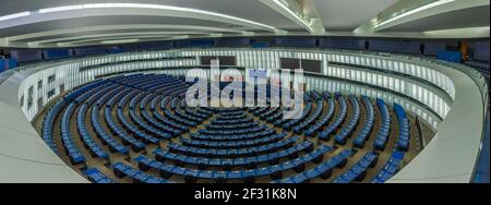 Straßburg, Frankreich, 22. September 2020: Sitzungssaal des Europäischen parlaments in Straßburg, Frankreich Stockfoto