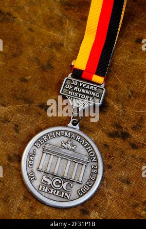 Berlin-Marathon-Medaille, Frankreich Stockfoto