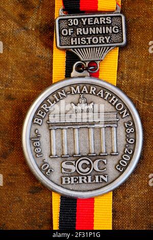 Berlin-Marathon-Medaille, Frankreich Stockfoto