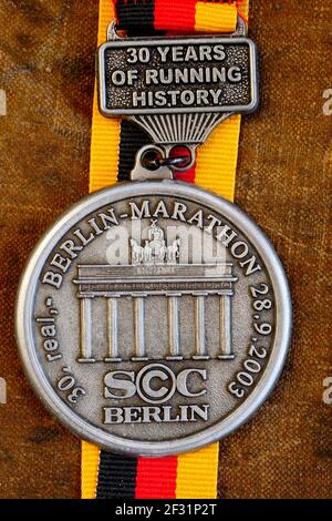 Berlin-Marathon-Medaille, Frankreich Stockfoto