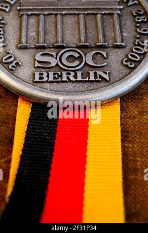 Berlin-Marathon-Medaille, Frankreich Stockfoto