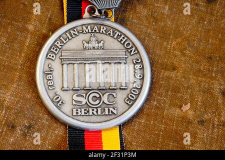 Berlin-Marathon-Medaille, Frankreich Stockfoto