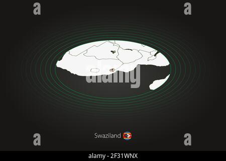 Swasiland Karte in dunkler Farbe, ovale Karte mit Nachbarländern. Vektorkarte und Flagge von Eswatini Stock Vektor