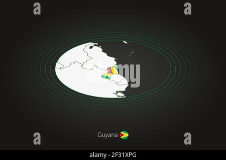 Guyana Karte in dunkler Farbe, ovale Karte mit Nachbarländern. Vektor-Karte und Flagge von Guyana Stock Vektor