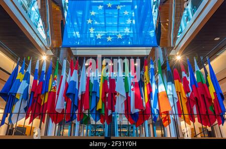 Straßburg, Frankreich, 22. September 2020: Innenansicht des Gebäudes des Europäischen parlaments in Straßburg, Frankreich Stockfoto