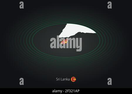 Sri Lanka Karte in dunkler Farbe, ovale Karte mit Nachbarländern. Vektor-Karte und Flagge von Sri Lanka Stock Vektor
