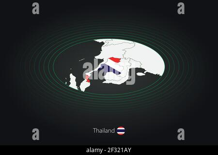 Thailand Karte in dunkler Farbe, ovale Karte mit Nachbarländern. Vektor-Karte und Flagge von Thailand Stock Vektor