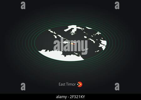 Osttimor-Karte in dunkler Farbe, ovale Karte mit Nachbarländern. Vektor-Karte und Flagge von Osttimor Stock Vektor