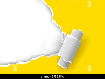 Gelbes zerrissenes Papier, Bannervorlage. Illustration von gelbem Papier mit Platz für Ihr Bild oder Text. Vektor verfügbar. Stock Vektor