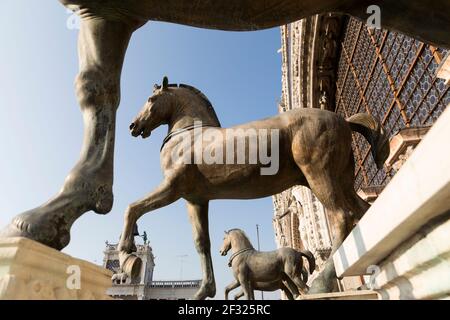 Italien, Venedig, Basilika San Marco, die vier Pferde des Markusplatzes Stockfoto