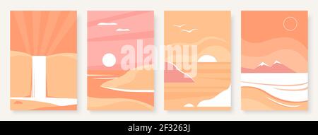 Berg abstrakte Landschaft Vorlage für Social Media Geschichten Set, Wandbilder minimal Natur Landschaft Stock Vektor