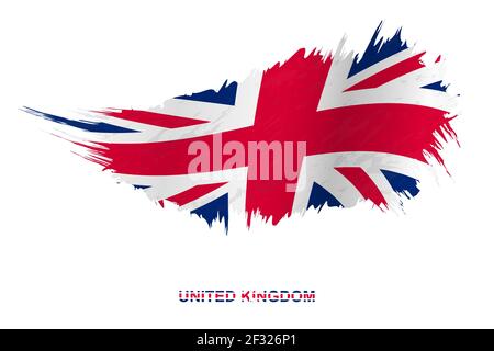 Flagge von Großbritannien im Grunge-Stil mit Windeffekt, Vektor Grunge Pinselstrich Flagge. Stock Vektor