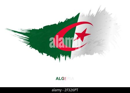 Flagge Algeriens im Grunge-Stil mit Windeffekt, Vektor Grunge Pinselstrich Flagge. Stock Vektor