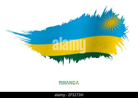 Flagge von Ruanda im Grunge-Stil mit Windeffekt, Vektor Grunge Pinselstrich Flagge. Stock Vektor