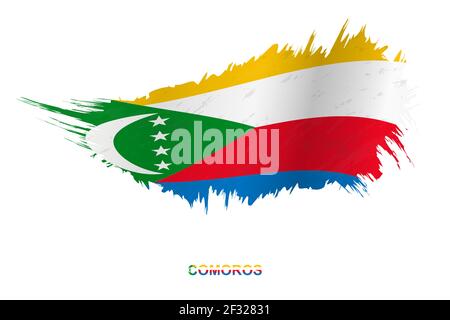 Flagge der Komoren im Grunge-Stil mit Windeffekt, Vektor Grunge Pinselstrich Flagge. Stock Vektor