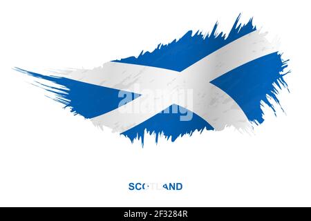 Flagge Schottlands im Grunge-Stil mit Windeffekt, Vektor-Grunge-Pinselstrich-Flagge. Stock Vektor
