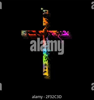 Mehrfarbiges Kreuz. Kreuz aus Regenbogenblots. Ostern. Vektorgrafik Stock Vektor