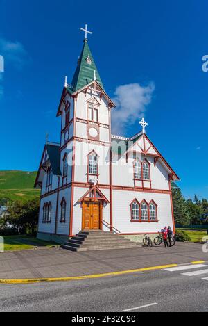 Husavik, Island, 17. August 2020: Husaviker Holzkirche auf Island Stockfoto