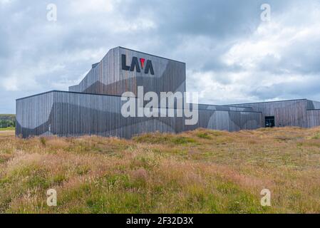 Hvolsvollur, Island, 28. August 2020: Das Lava Center ist ein interaktives Museum, das sich mit der vulkanischen Geschichte Islands beschäftigt Stockfoto