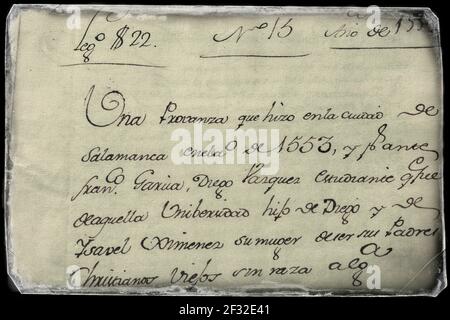 Detail eines Manuskripts aus dem 16th. Jahrhundert in Altspan Stockfoto