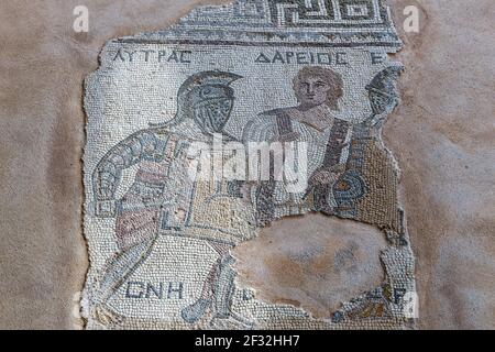 Stock Mosaik, Haus der Gladiatoren, Ausgrabungsstätte Ort, Kourion, Zypern Stockfoto