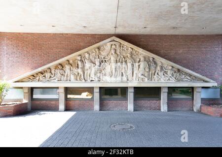 Frieze mit Friedrich III., ehemals am Kleve-Tor der Wesel-Stadtbefestigung befestigt, jetzt im Rathaus, Wesel, Unterer, zu sehen Stockfoto