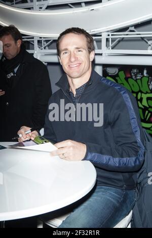 **DATEI FOTO** Drew Brees kündigt Ruhestand nach 20 Jahren in der NFL. NEW YORK, NY - JANUAR 30: Drew Brees nimmt am 30. Januar 2014 in New York City an der Feier des #PEPCITY Super Bowl XLVIII im Bryant Park Teil. Kredit: Corredor99/MediaPunch Stockfoto