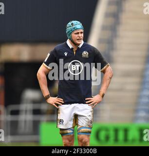 BT Murrayfield Stadium, Edinburgh, Schottland UK,14th. März 21. Guinness Six Nations Spiel.Schottland gegen Irland. Scott Cummings (#4) (Glasgow Warriors) of Scotland Credit: eric mccowat/Alamy Live News Stockfoto