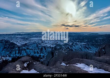 Winter im Badlands National Park, South Dakota, USA Stockfoto