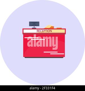 Hotelrezeption, Illustration, Vektor auf weißem Hintergrund. Stock Vektor