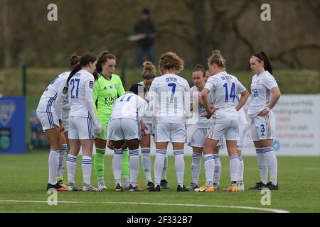 DURHAM CITY, GROSSBRITANNIEN. MÄRZ 14th Leicester City Frauen während des FA Women's Championship Matches zwischen dem Durham Women FC und Leicester City im Maiden Castle, Durham City am Sonntag, 14th. März 2021. (Kredit: Mark Fletcher, Mi News) Kredit: MI Nachrichten & Sport /Alamy Live Nachrichten Stockfoto