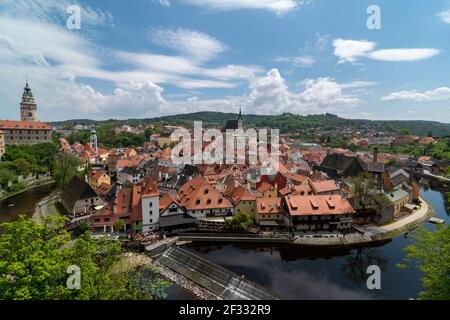 Blick über Cesky Krumlov vom Schloss Stockfoto