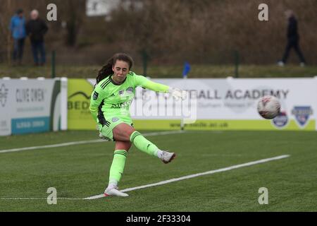 DURHAM CITY, GROSSBRITANNIEN. MÄRZ 14th Kirstie LEVELL aus Leicester City während des FA Women's Championship Matches zwischen dem Durham Women FC und Leicester City im Maiden Castle, Durham City am Sonntag, 14th. März 2021. (Kredit: Mark Fletcher, Mi News) Kredit: MI Nachrichten & Sport /Alamy Live Nachrichten Stockfoto