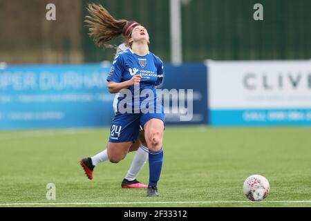 DURHAM CITY, GROSSBRITANNIEN. MÄRZ 14th Abby Holmes von Durham Women während des FA Women's Championship Matches zwischen dem Durham Women FC und Leicester City im Maiden Castle, Durham City am Sonntag, 14th. März 2021. (Kredit: Mark Fletcher, Mi News) Kredit: MI Nachrichten & Sport /Alamy Live Nachrichten Stockfoto