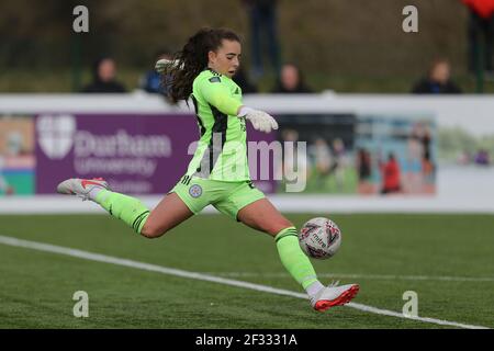 DURHAM CITY, GROSSBRITANNIEN. MÄRZ 14th Kirstie LEVELL aus Leicester City während des FA Women's Championship Matches zwischen dem Durham Women FC und Leicester City im Maiden Castle, Durham City am Sonntag, 14th. März 2021. (Kredit: Mark Fletcher, Mi News) Kredit: MI Nachrichten & Sport /Alamy Live Nachrichten Stockfoto