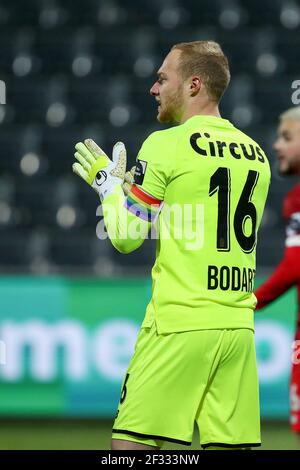 EUPEN, BELGIEN - MÄRZ 13: Torwart Arnaud Bodar von Standard de Liege beim Croky Cup Spiel zwischen KAS Eupen und Standard Liege in Kehrwegst Stockfoto