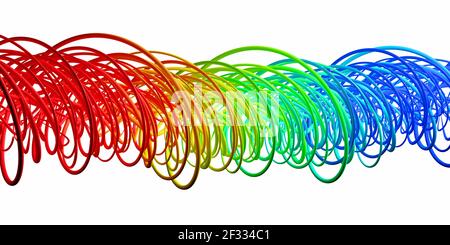 Abstract moderne dynamische Regenbogen Spektrum farbige fließende Kurve wirbeln oder wirbeln Spiralform Linien isoliert auf weißem Hintergrund, 3D Illustration Stockfoto